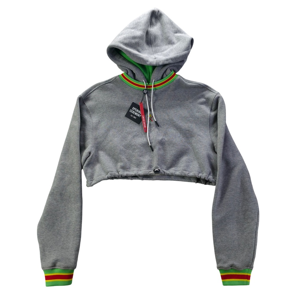 Opening Ceremony Ringer Cropped Hoodie Heather Grey Limited Edition XS SS18